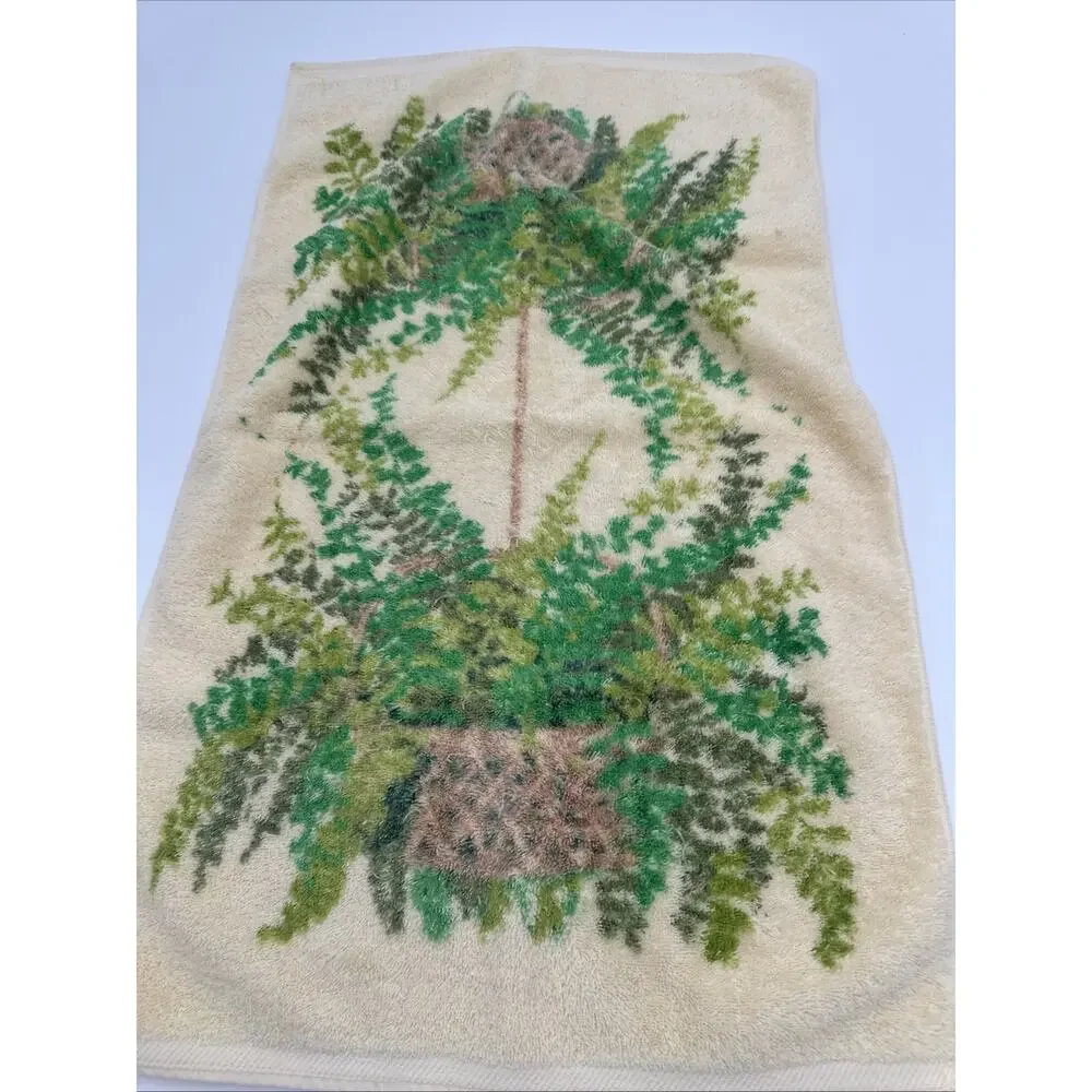 Vintage Cannon Royal Family Cotton Bath Towel 40x24 Hanging Fern Plant Hand Twl